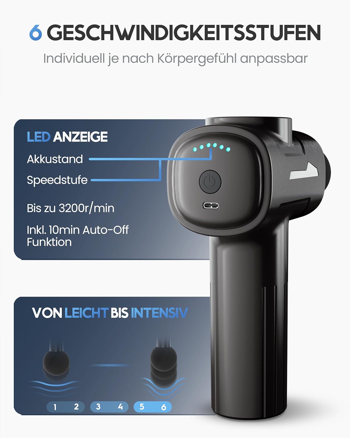 Thumbnail 2 de HELDENWERK Massagepistole inkl. 6 Massageköpfen (Grau) – bis zu 3200 U/min, USB‑C