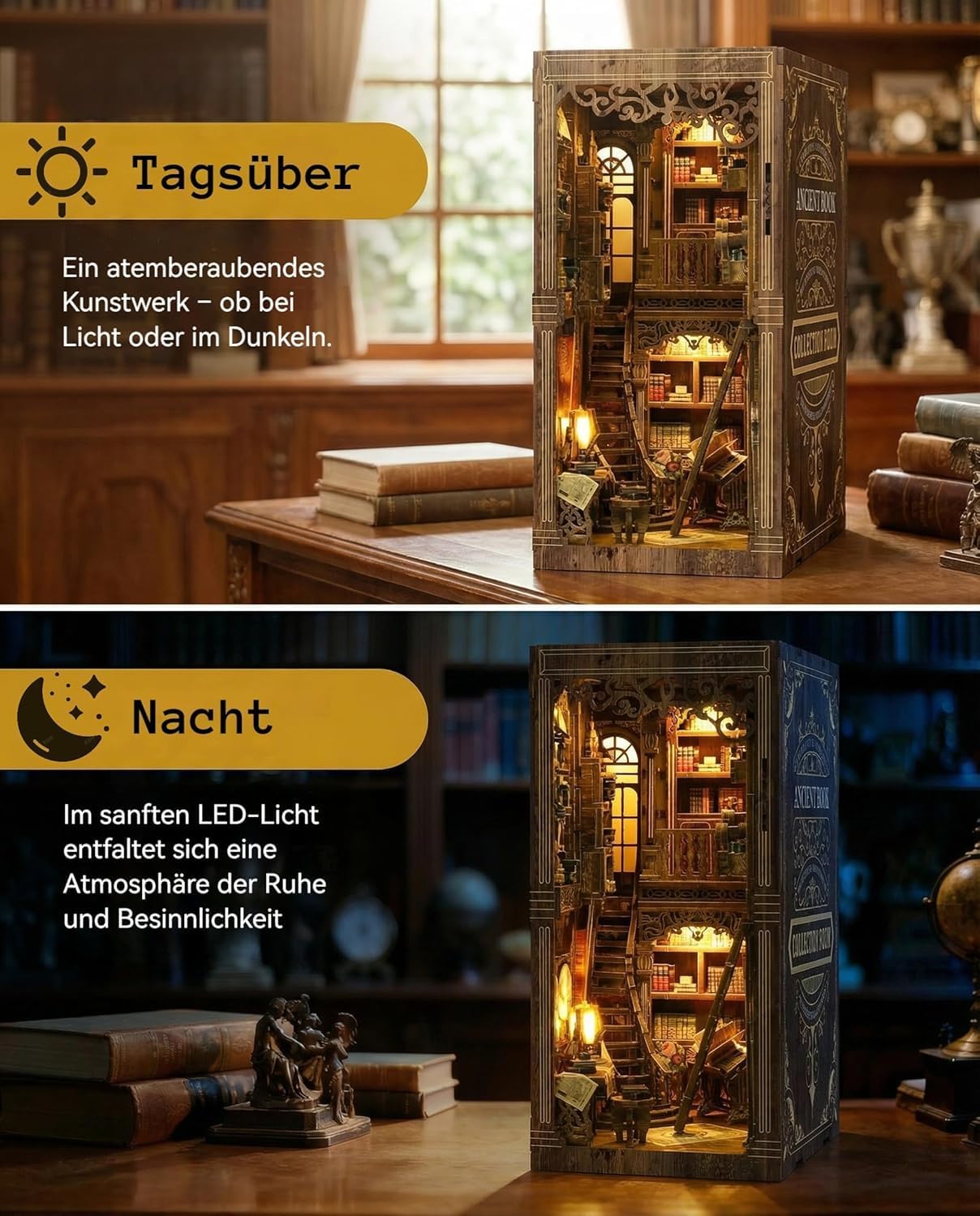 Thumbnail 4 de Book Nook Kit aus Holz – DIY 3D Puppenhaus Miniatur mit LED-Beleuchtung