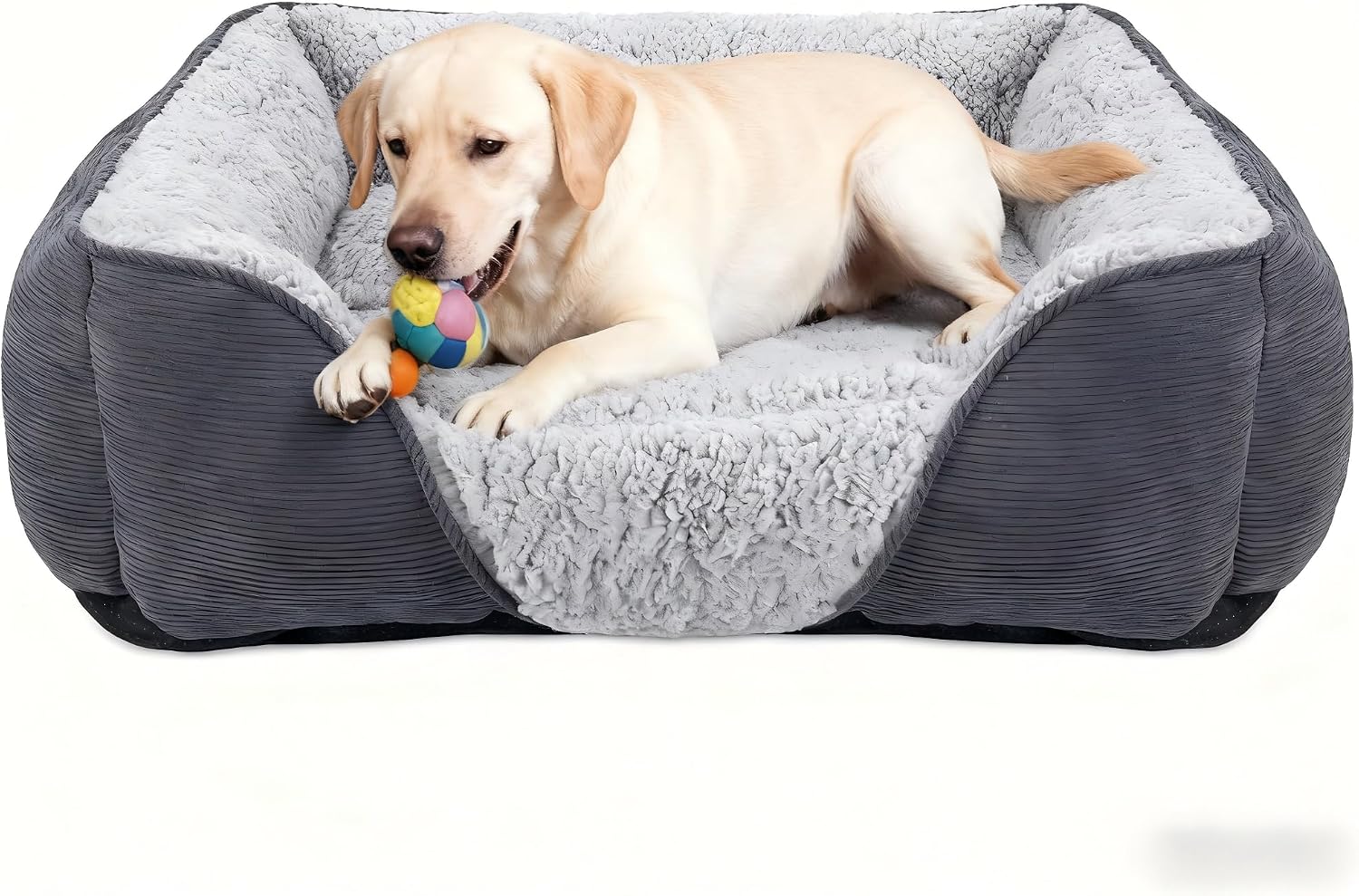 Detalle de JOEJOY Large Dog Bed Pet Sofa Bed – Soft Wool Fleece Comfort with Striped Corduroy Design (76x61x23cm)