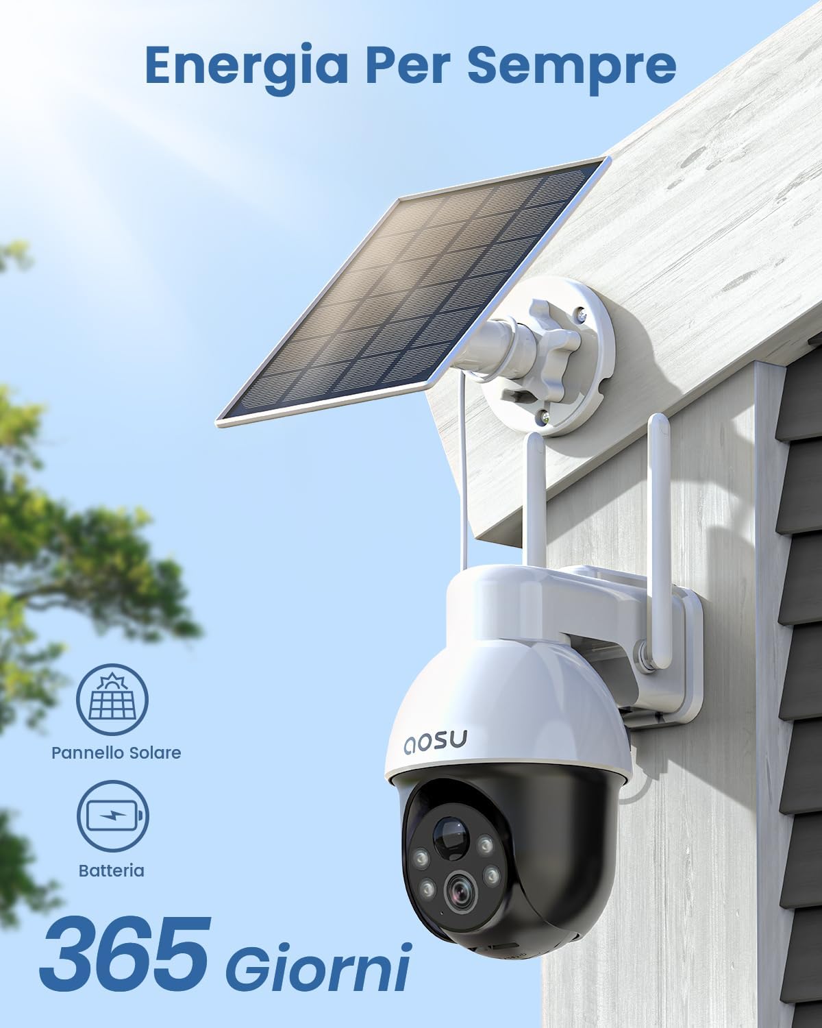 Thumbnail 6 de aosu 3K Telecamera WiFi Esterno Senza Fili con pannello solare, 360° e PIR