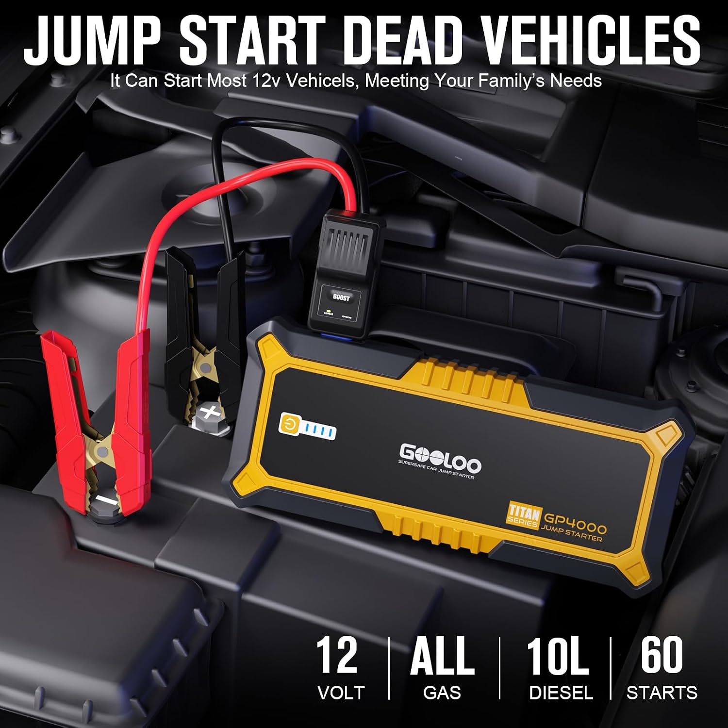 Detalle 2 de GOOLOO Portable Lithium Jump Starter 4000A — 12V car booster pack