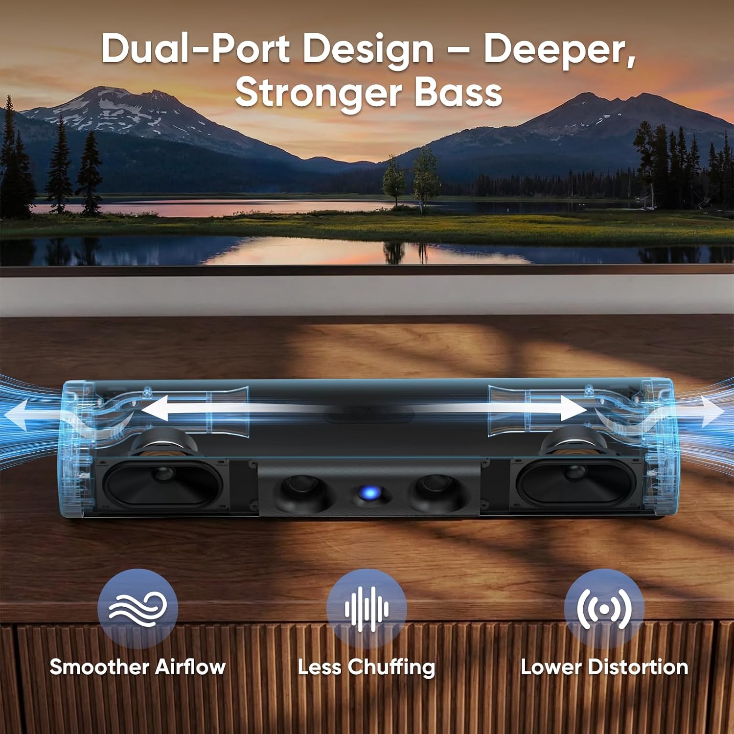 Detalle de Saiyin Soundbar TV mit 90W Spitzenleistung – 17,1 Zoll, zwei Tieftöner, Doppel-Bass-Ports, Bluetooth 5.3, ARC, Optical & AUX