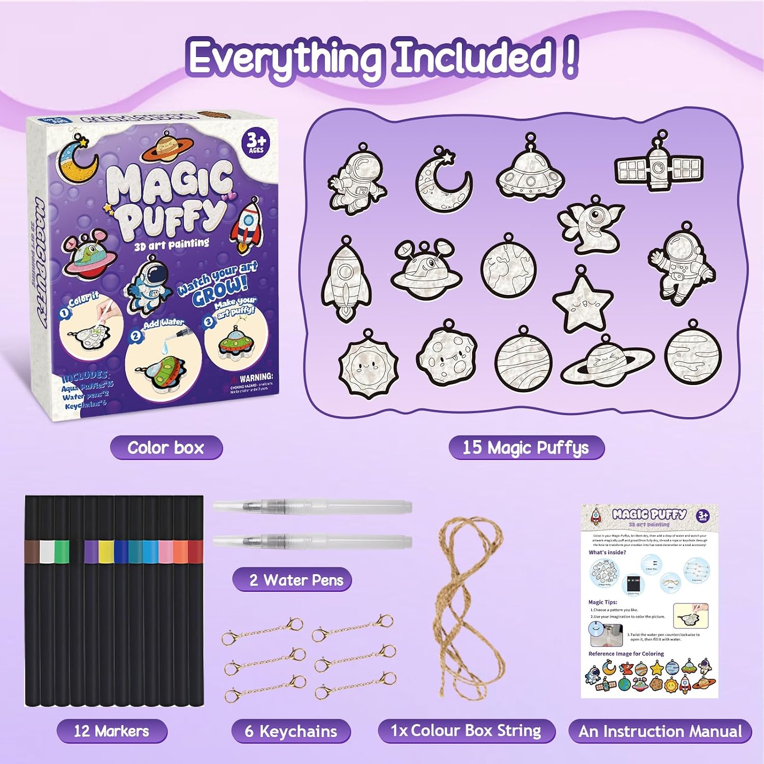 Detalle de ZHFEIIRU 3D Art Kit: Aqua Puffs Princesses (Space) – Mess-Free 3D Craft for Kids Aged 4–10