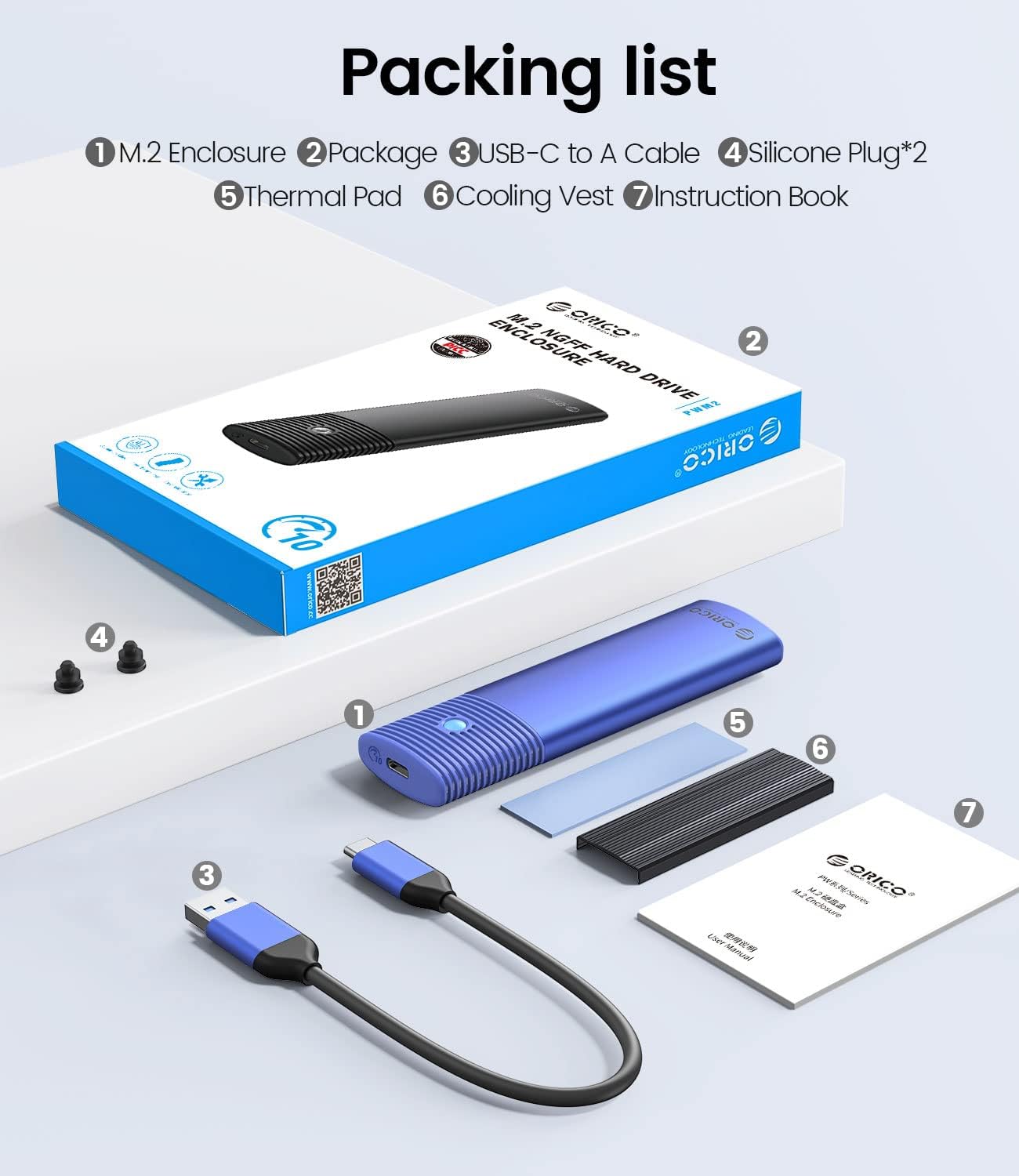 Thumbnail 6 de ORICO Case SSD M.2 NVMe USB-C: Adattatore esterno in alluminio con dissipazione a tre strati (2230/2242/2260/2280)