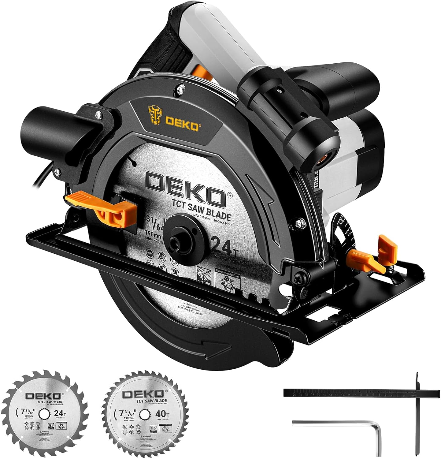 DEKOPRO Circular Saw 1400W with Laser Guide – 190mm, 5500 RPM, 65mm/43mm Cut Capacity