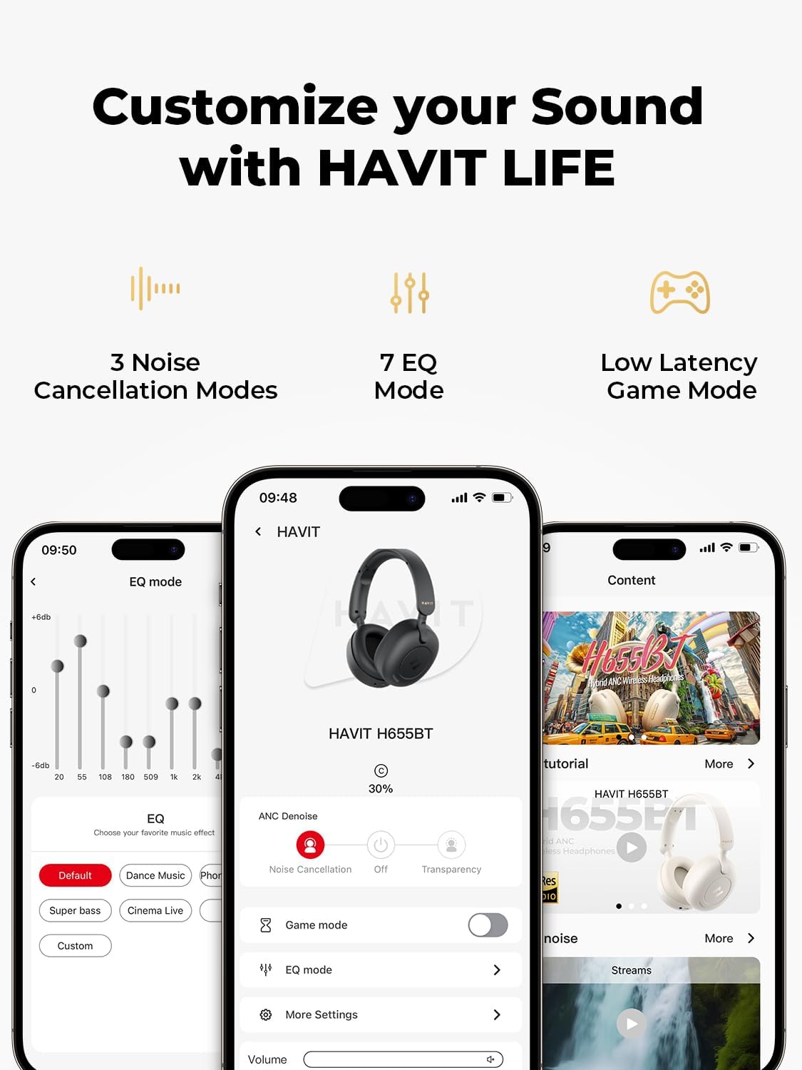 Thumbnail 6 de Havit Hybrid Active Noise Cancelling Over-Ear Headphones (Bluetooth 5.4) with 5-mic ENC, 76H playtime