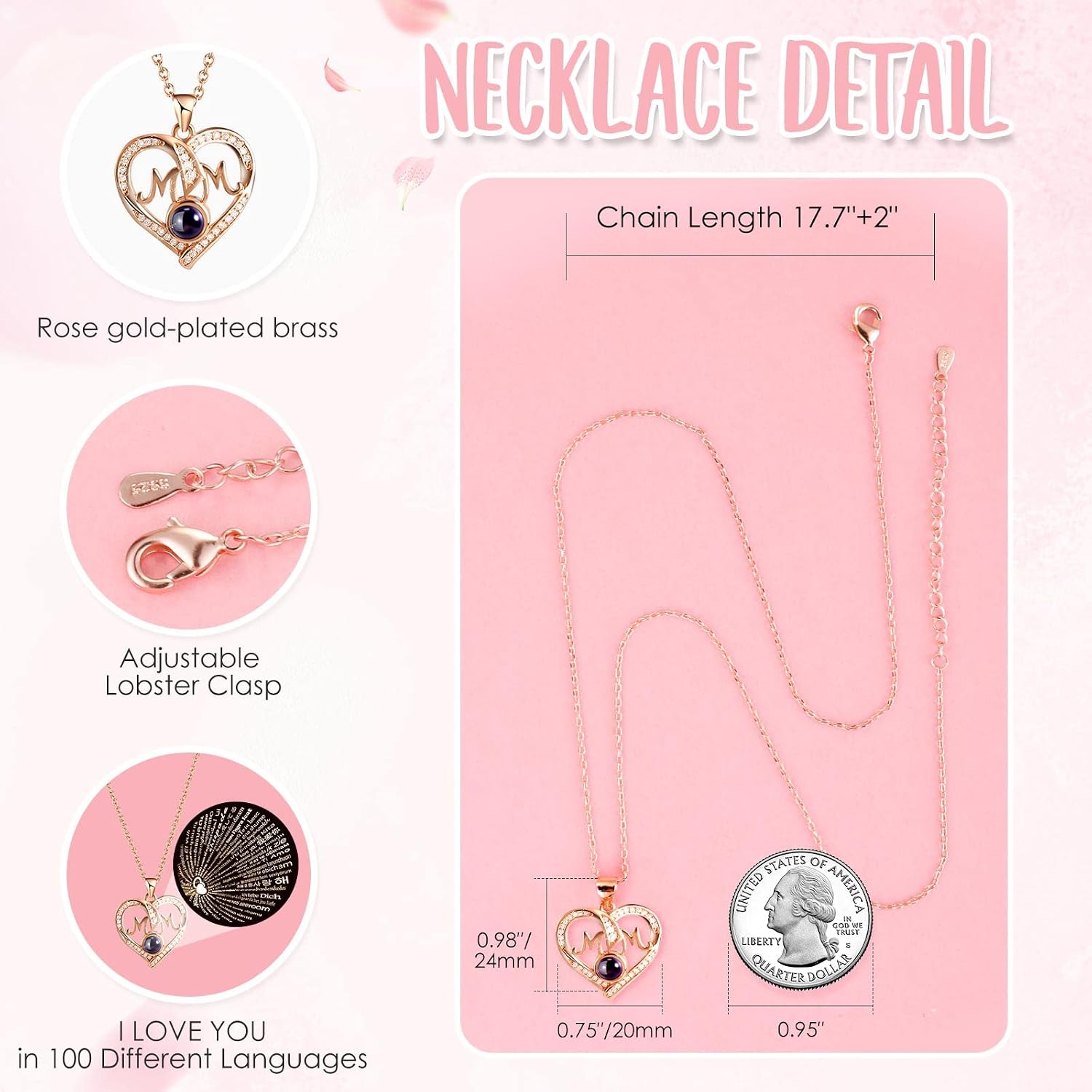 Thumbnail 4 de ADDWel Mom Necklace with Real Roses 100 Languages