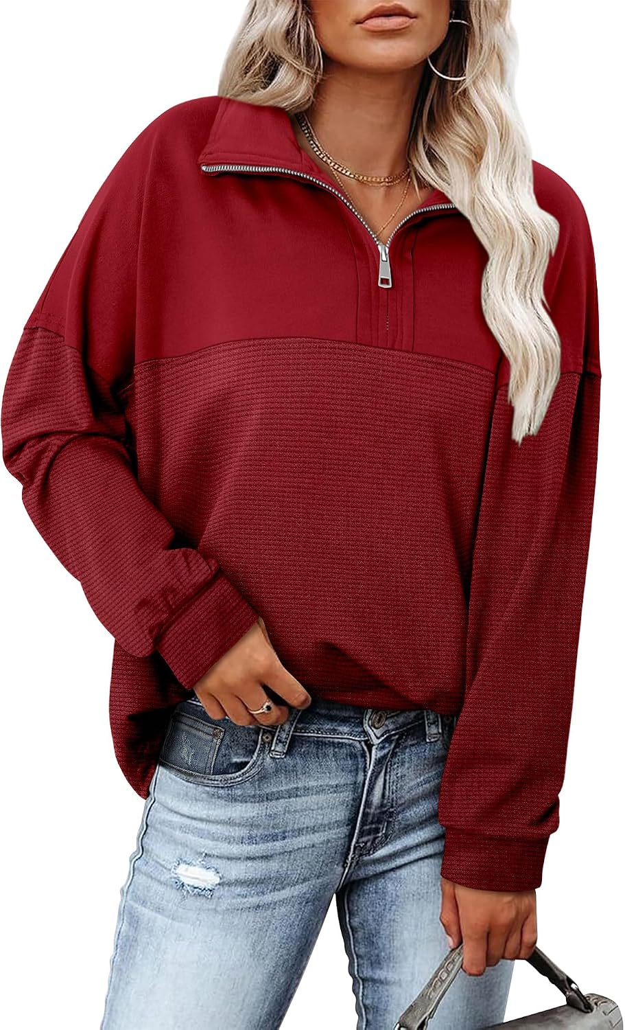 Detalle 2 de CHICZONE Women’s Oversized Quarter-Zip Sweatshirt – soft fleece pullover for everyday wear
