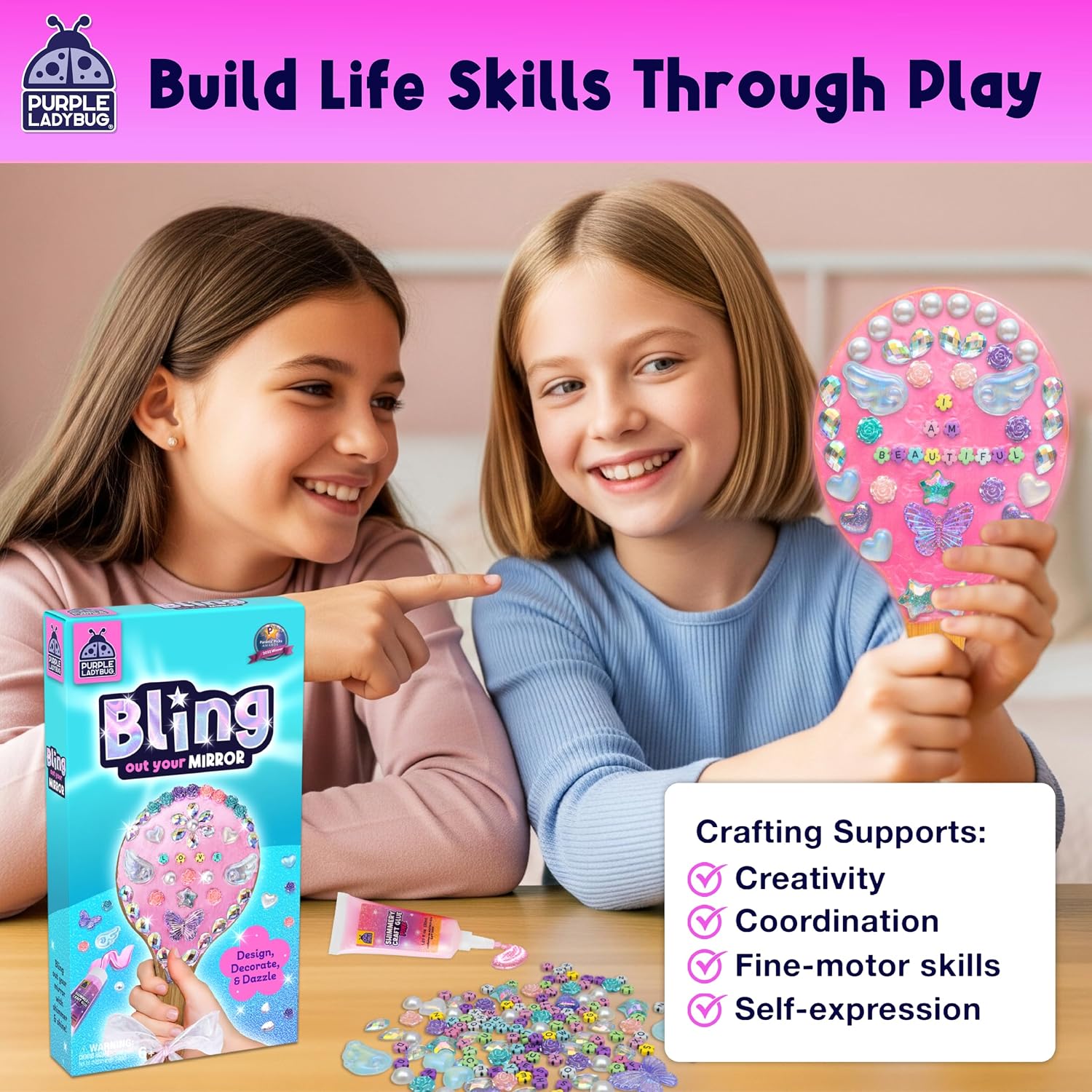 Thumbnail 6 de Bling Out Your Mirror DIY Craft Kit for Kids – Decorate Your Own Wooden Mirror
