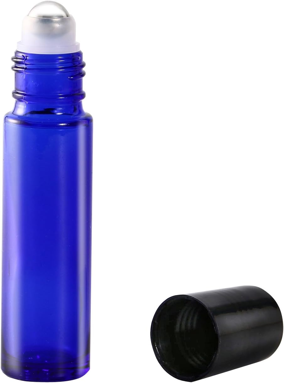 Detalle 2 de JamHooDirect 6 x 10ml Cobalt Blue Glass Roller Bottles with Stainless Steel Roller Ball (Refillable)