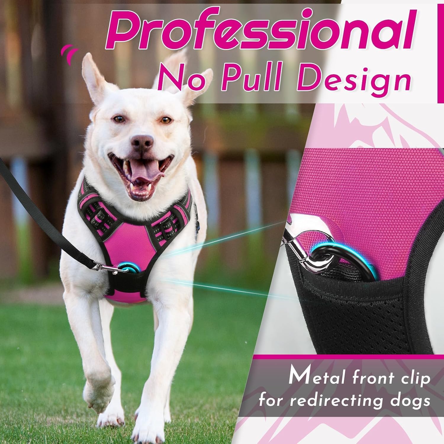 Detalle de Eagloo Harnais Chien S — Harnais Anti Traction réfléchissant avec poignée, rose rouge, taille S