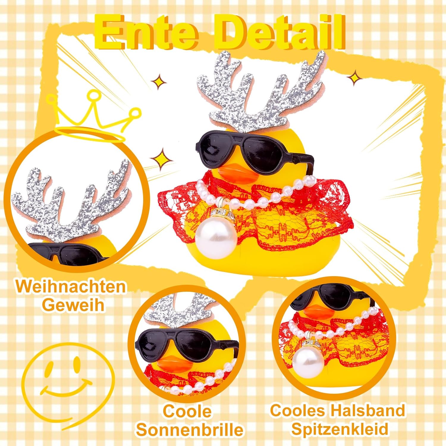 Thumbnail 1 de Mwmoeen Weihnachts-Gummi-Enten für Auto & Deko, 2er-Set (mit Spitzenkleid, Mini-Geweih & Sonnenbrille)