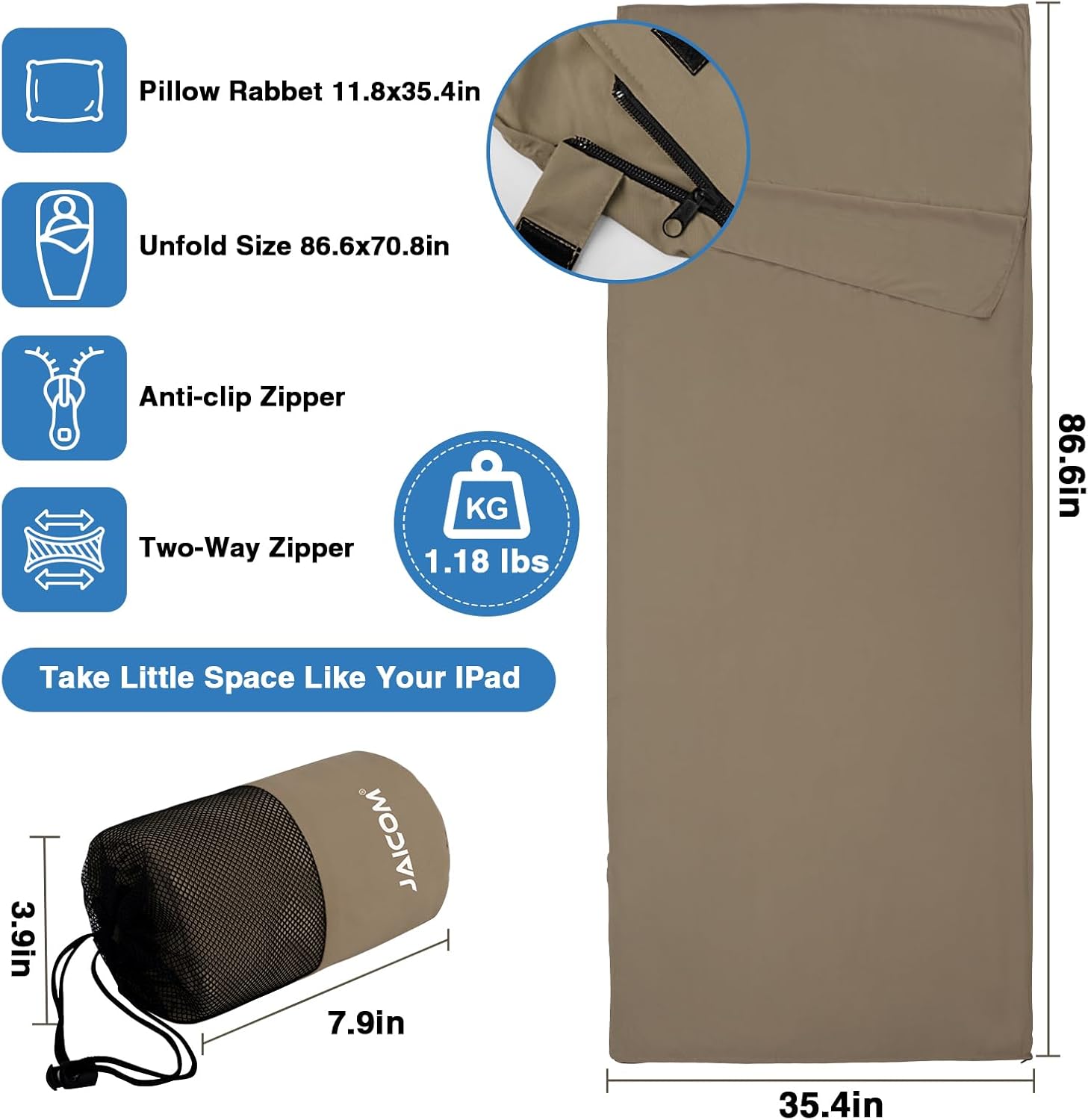 Thumbnail 1 de JAICOM Sleeping Bag Liner (Ultralight Travel Sheet) 220 x 90 cm