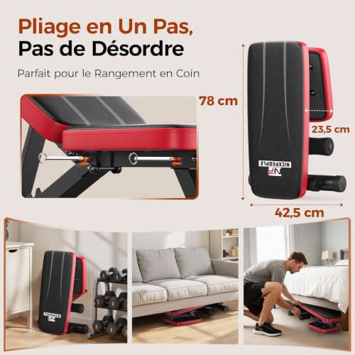 Detalle 2 de FlyBird Banc de musculation réglable pour salle de sport à la maison – 8 positions, charge maxi 300 kg