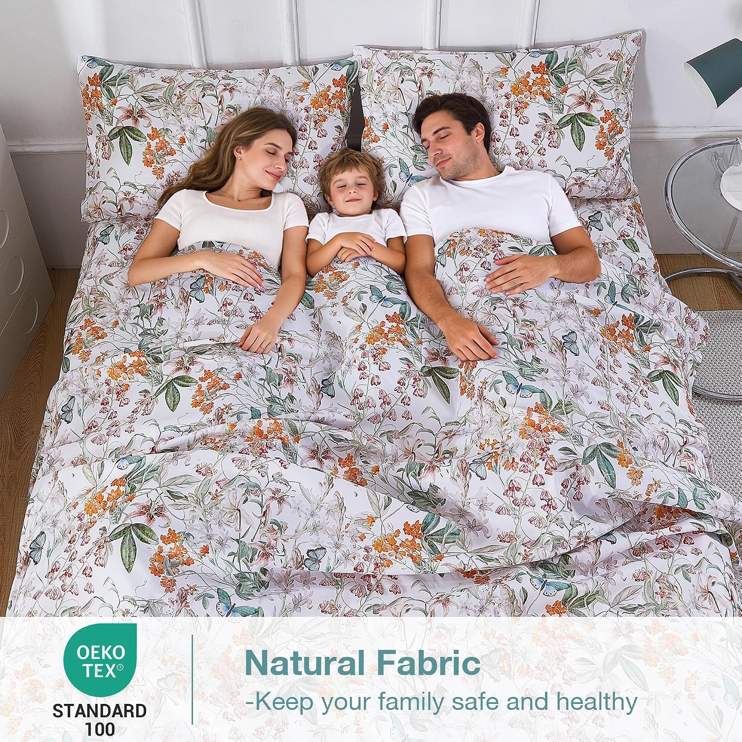 Detalle de Softan Green Floral Queen Sheet Set with Deep Pockets and Non-Slip Straps