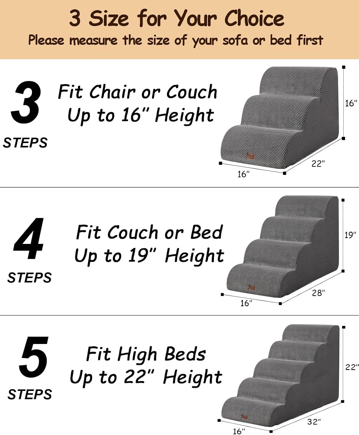 Detalle 2 de Hundetreppe 40 cm Hoch – rutschfeste Treppe für kleine Hunde mit abnehmbarem Bezug und wasserdichtem Bezug