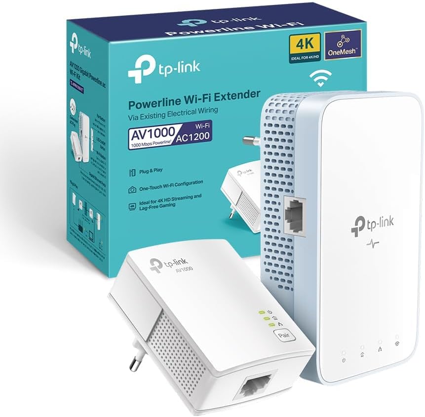 TP-Link WLAN 1000 MBit Powerline Adapter Kit (HomePlug AV2) – pack de 2 adaptateurs Wi‑Fi double bande