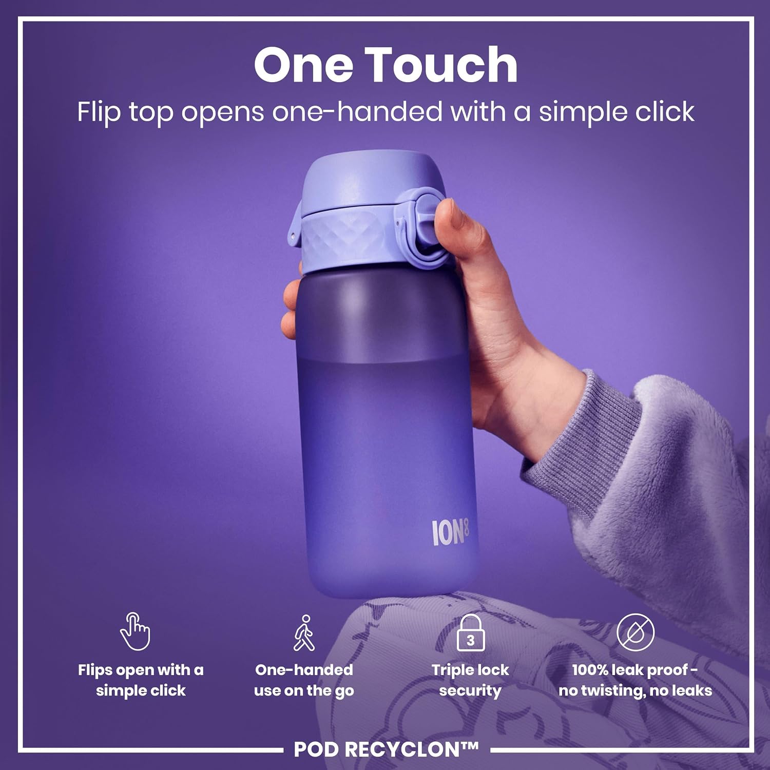 Detalle de Ion8 Kids Water Bottle 350 ml: Leak-Proof, Dishwasher Safe and Carbon Neutral