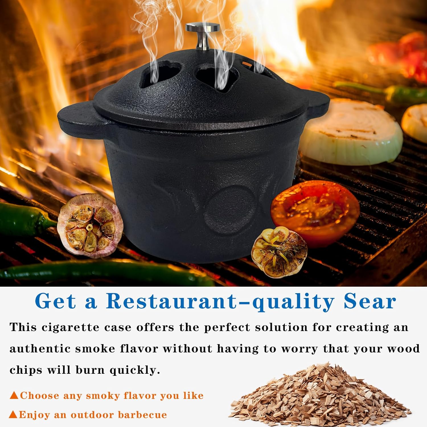 Detalle 2 de BOLVOUD Cast Iron Smoker Roaster