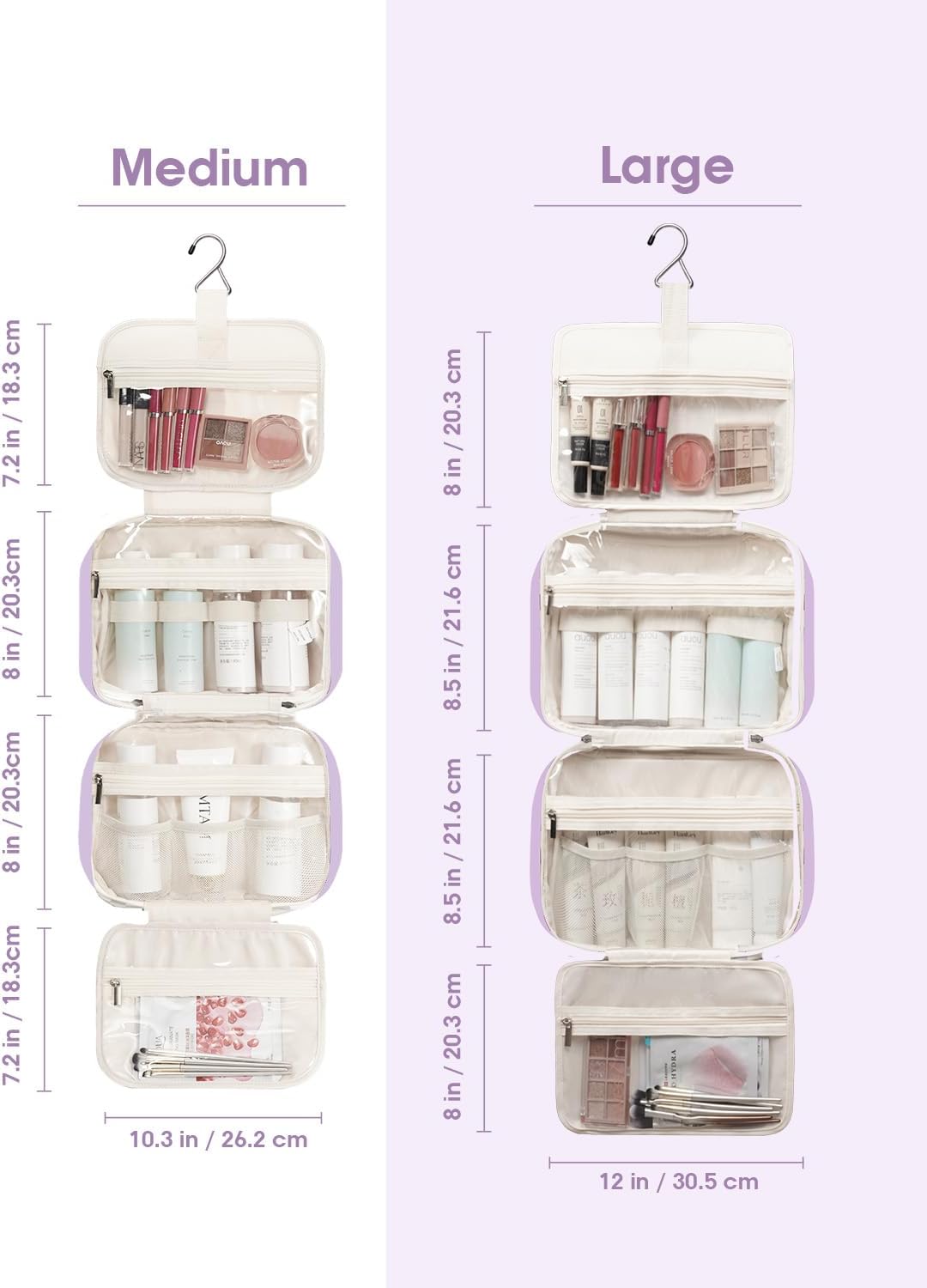 Detalle de Narwey Large Hanging Travel Toiletry Bag (Purple) with 4 Compartments