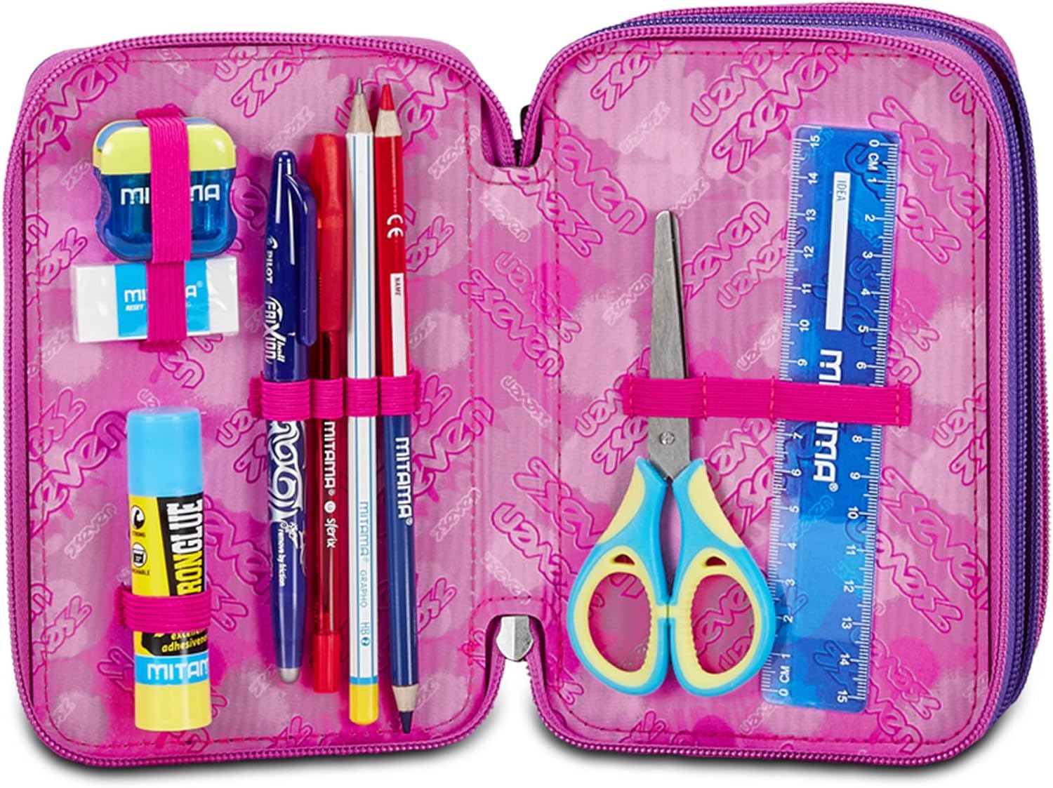Thumbnail 2 de Seven Trousse Scolaire 3 Zip - Rose Violet Fuchsia (Bubble Street) avec Porte-stylo et matériel inclus
