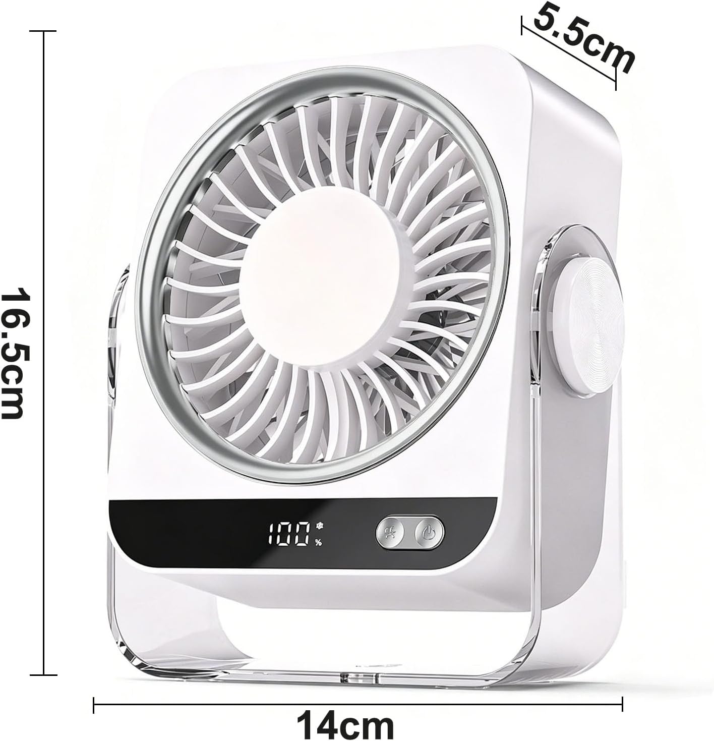 Detalle de FGHB USB Desk Fan: Portable 5-Speed Mini Desktop Fan with 180° Rotation and 4000mAh Battery