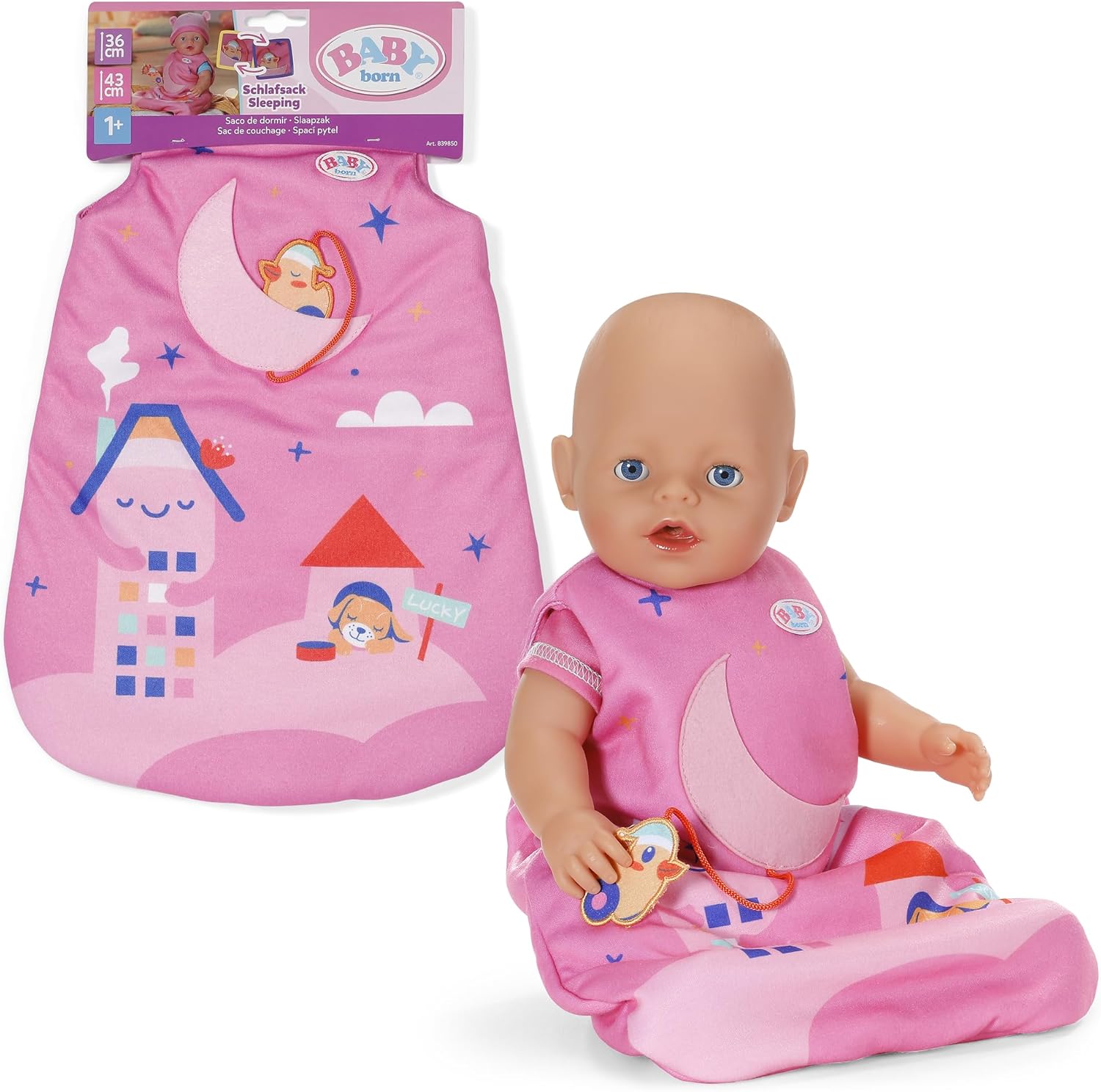 BABY Born Schlafsack Mond mit herausnehmbarer Ente am Band – kuscheliger Begleiter für Puppen 43 cm