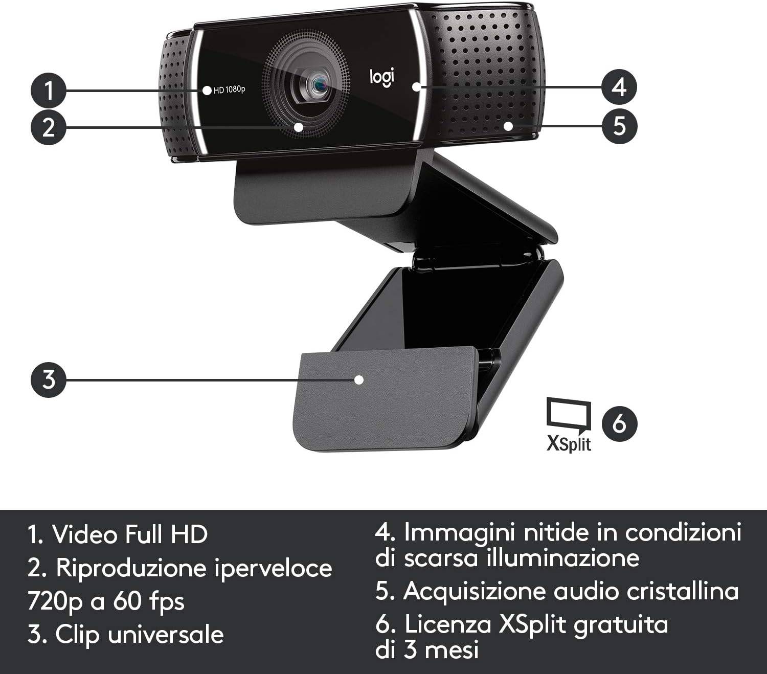 Thumbnail 6 de Logitech C922 Pro Stream Webcam: streaming Full HD con audio stereo e montaggio flessibile