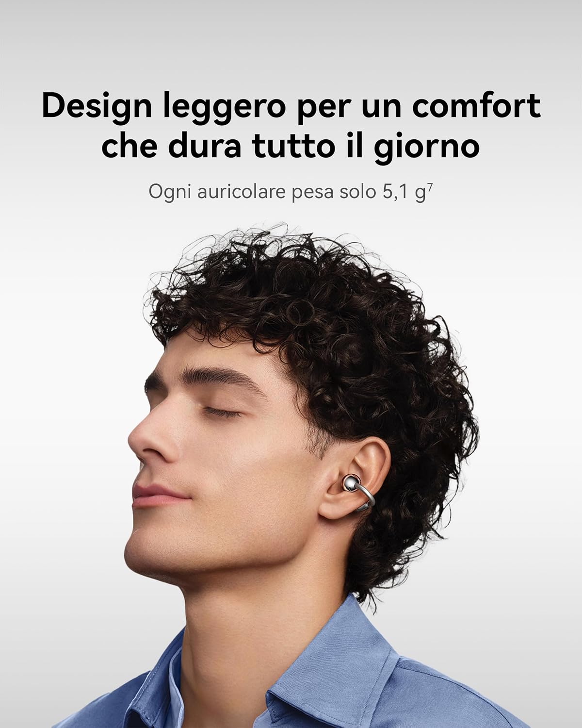 Detalle de HUAWEI FreeClip 2 S Argento — Auricolari wireless open-ear leggeri e design comfort tutto il giorno