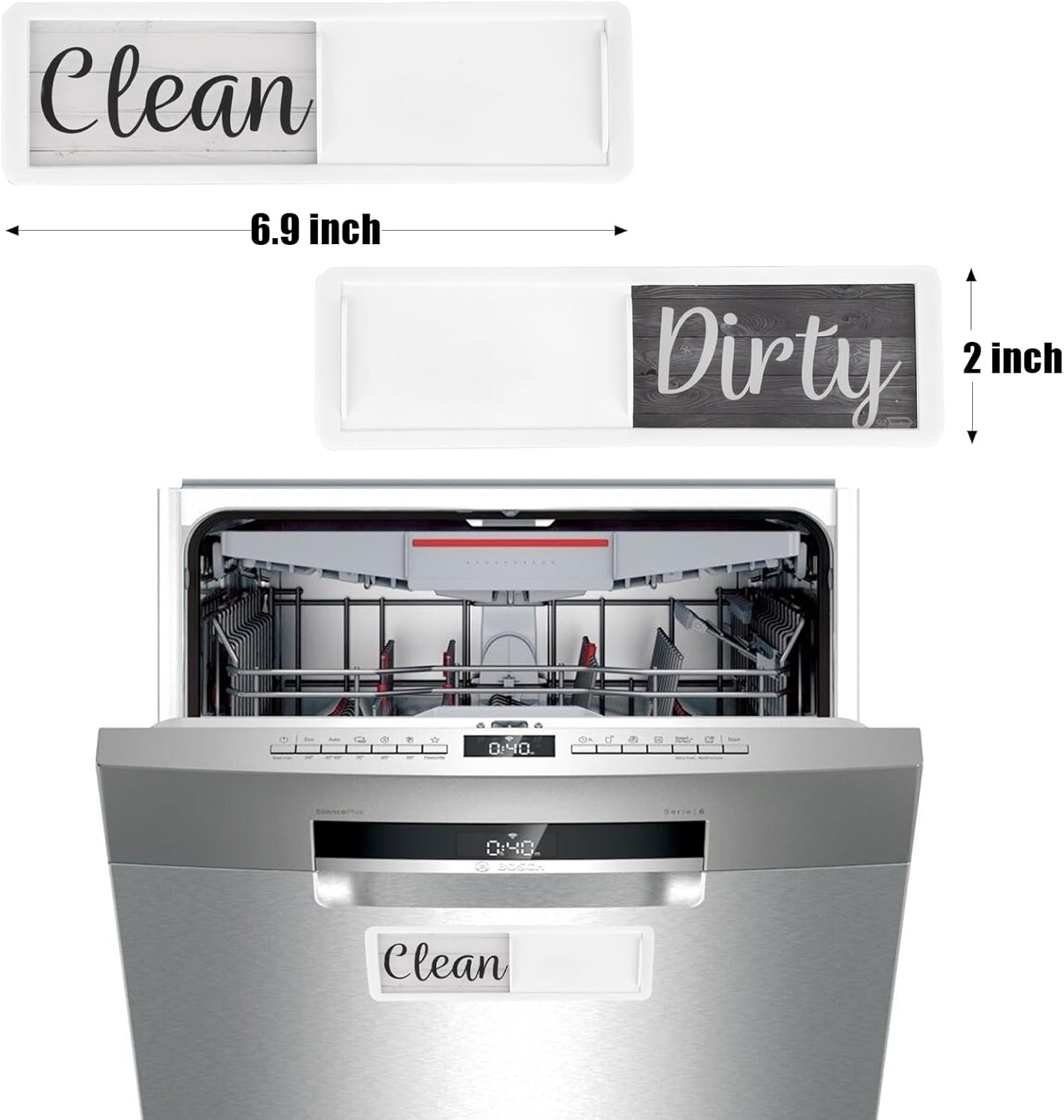 Thumbnail 1 de Realth Dishwasher Clean/Dirt Magnet Sign (17.5cm x 5cm) with Slide Indicator