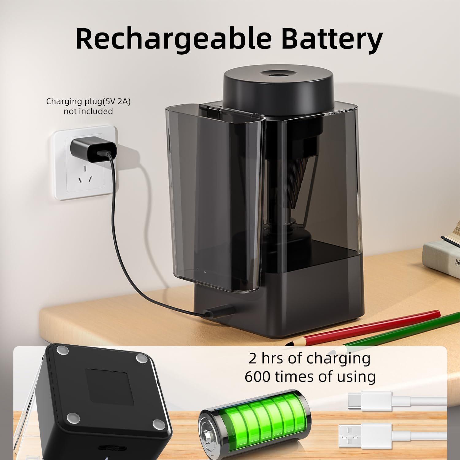 Thumbnail 4 de Zmol Full Automatic Pencil Sharpener: Rechargeable 6–12mm Heavy Duty for Classroom and Home