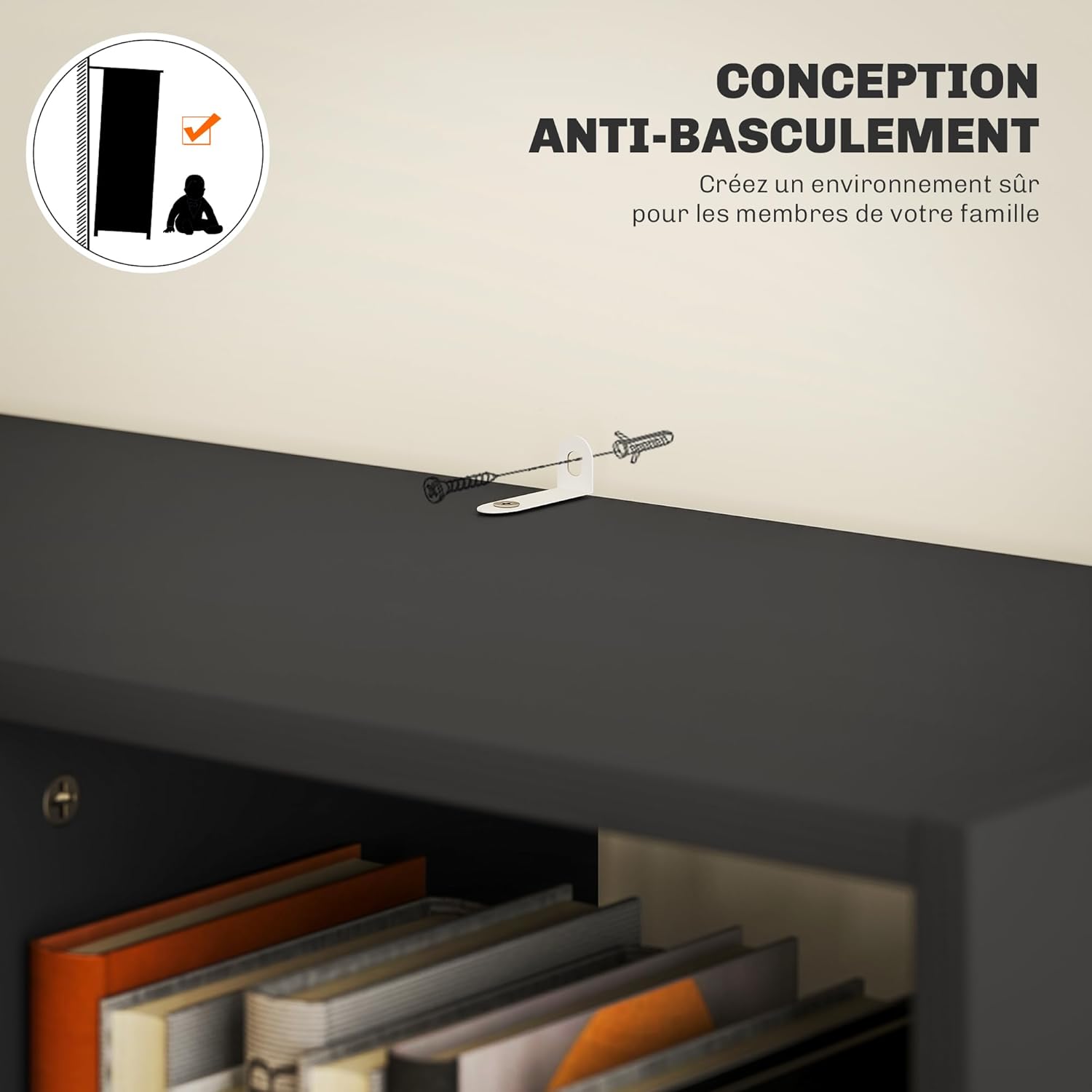 Thumbnail 4 de HOMCOM Bibliothèque avec tiroir et 9 compartiments ouverts, 60 x 26 x 158 cm (noir)