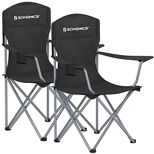 Detalle de SONGMICS GCB08BK: juego de 2 sillas de camping plegables con respaldo alto y apoyabrazos