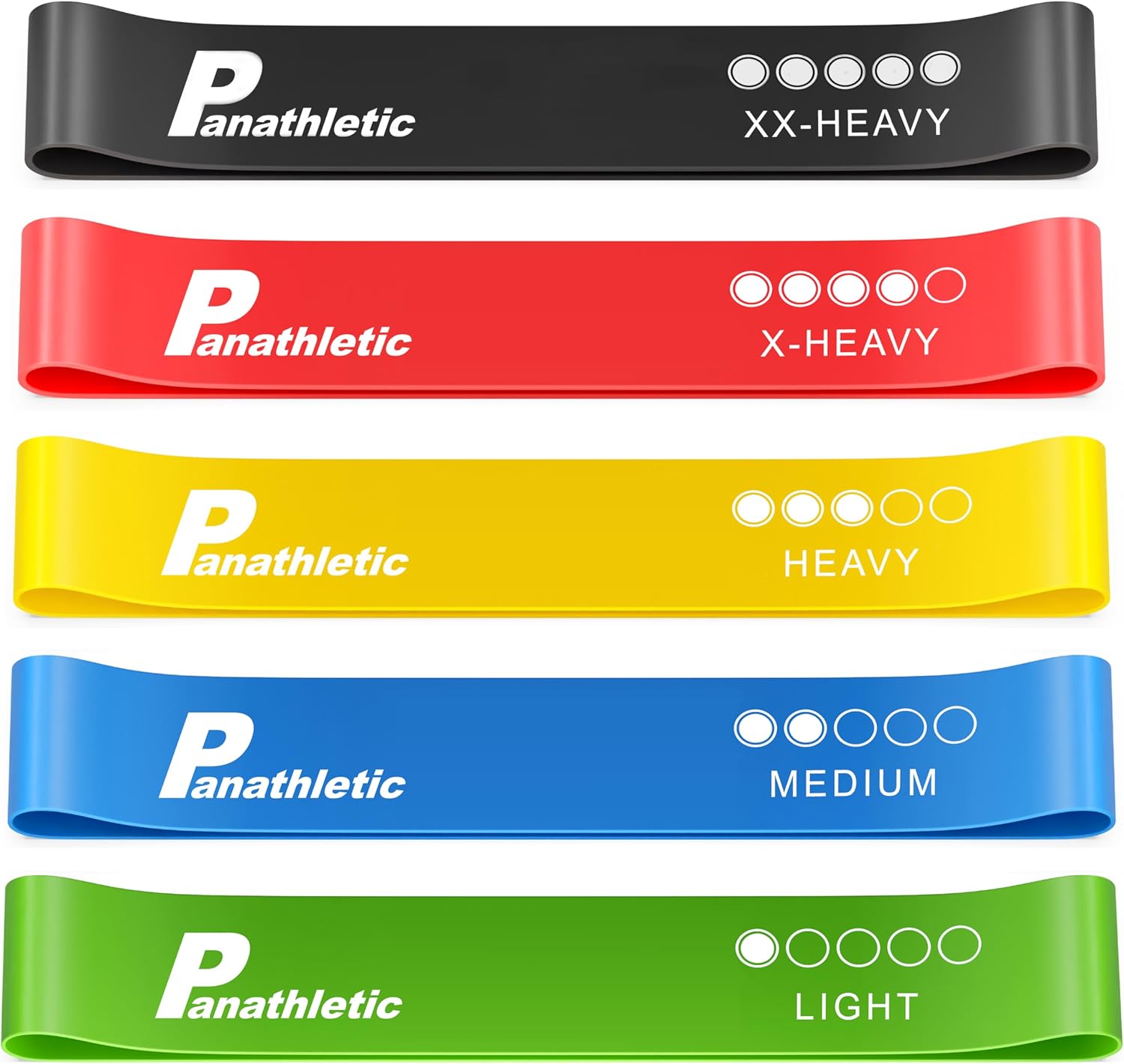 Detalle de Panathletic Fitnessbänder 5er-Set mit 5 Widerständen, Übungsanleitung & eBook auf Deutsch