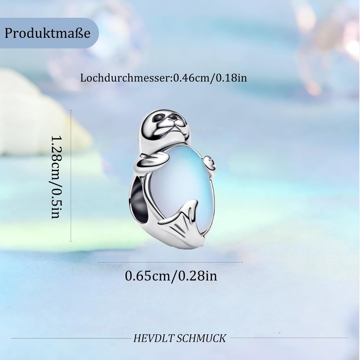Thumbnail 4 de Hevdlt Charm Anhänger – Seehund mit Mondstein-Optik, 925 Sterlingsilber, 5A Zirkonia, passend für europäische Armbänder und Halsketten
