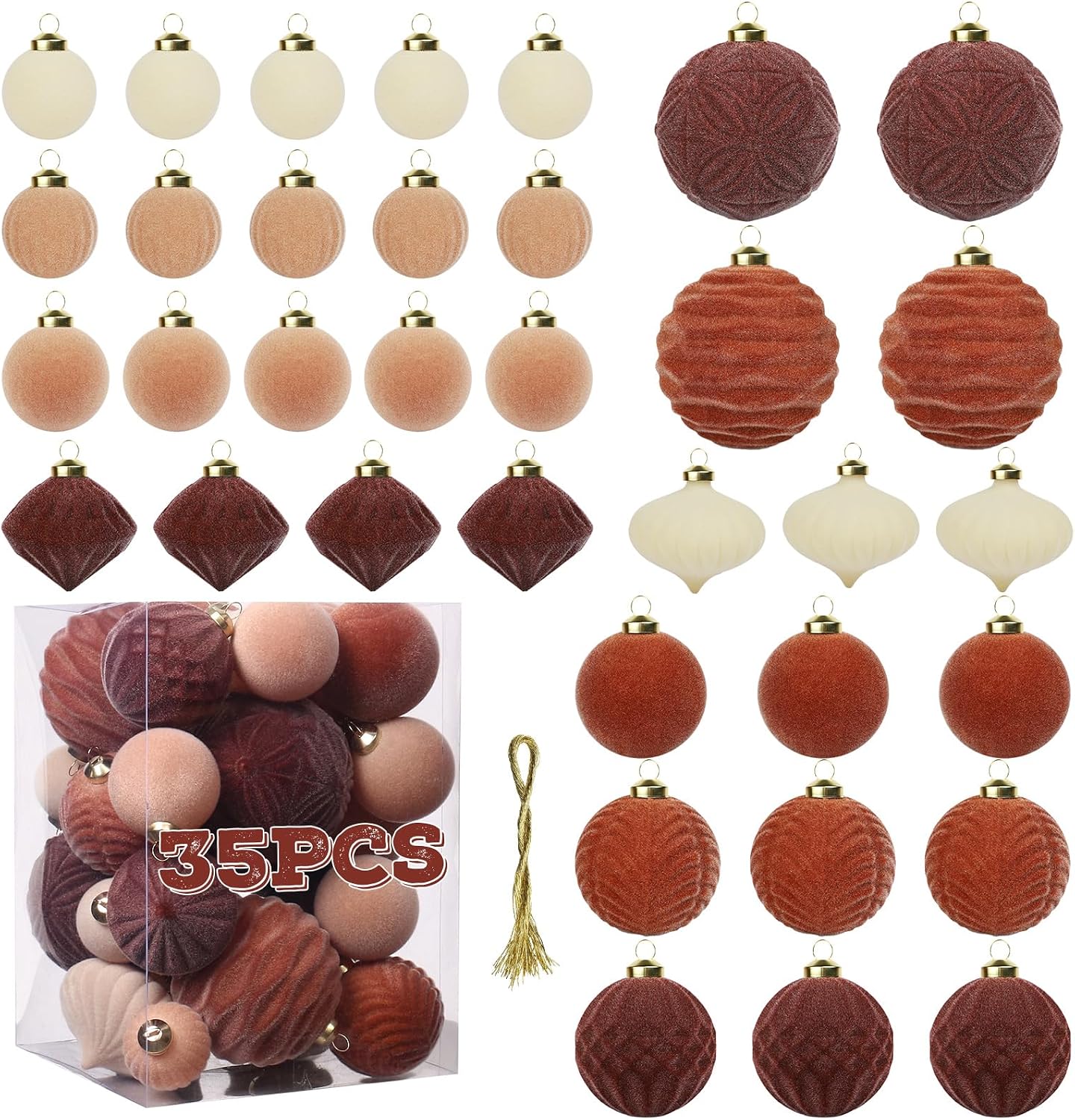 Detalle de Velvet Christmas Ornaments 35-Piece Set