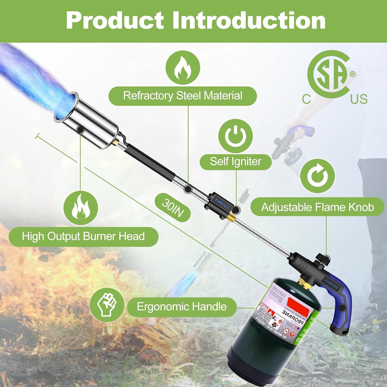 Thumbnail 1 de EASITALY PQ888-D002A002 Propane Weed Torch with 30-Inch Handle