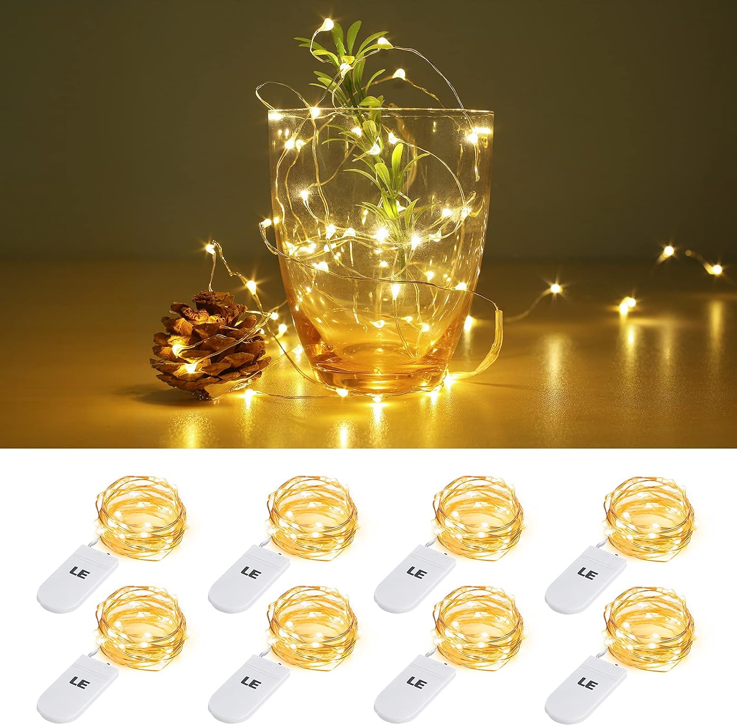 Detalle de LE Battery Fairy Lights – 1m 20 warm white LEDs (pack of 8) on CR2032 for mini displays