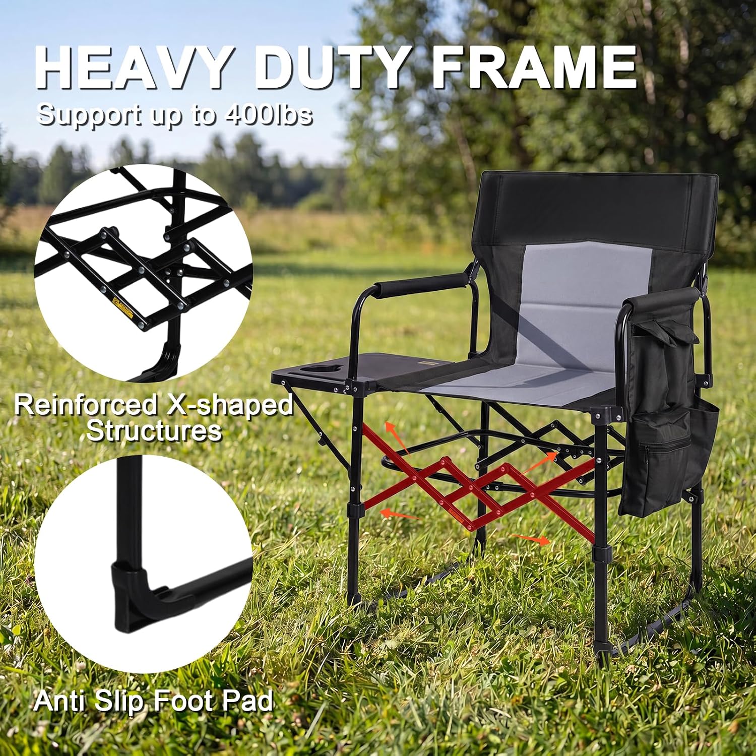 Detalle de Romswi 2-Pack Folding Director Chairs with Side Tables, 400-lb Support