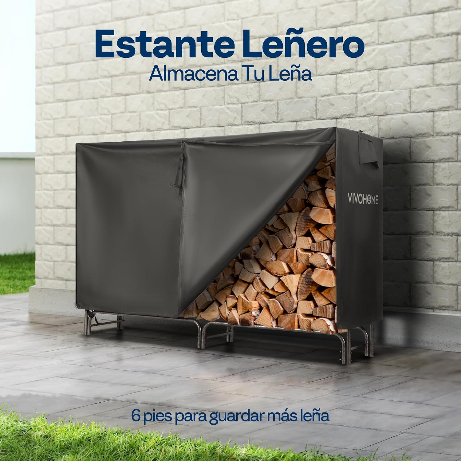 Detalle 2 de VIVOHOME Estante metálico para leña 183×35×123 cm