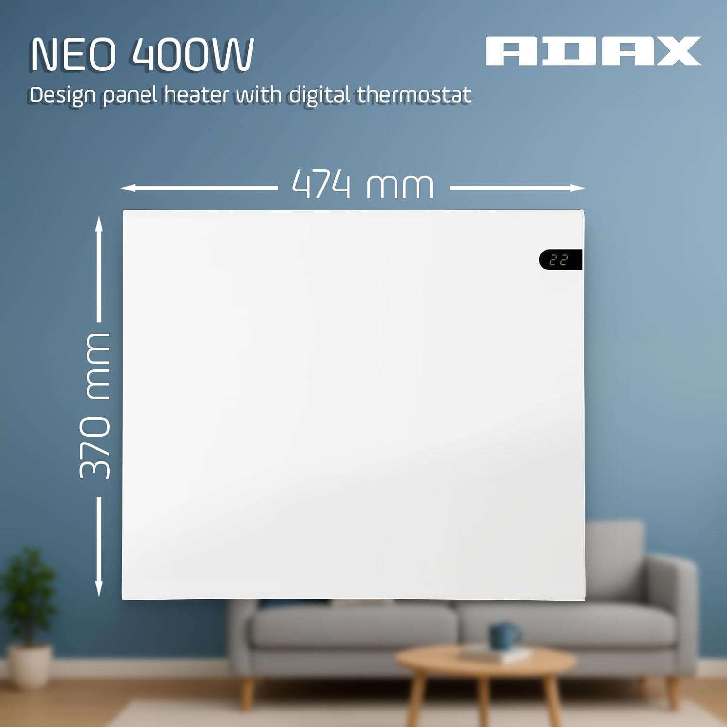 Thumbnail 2 de Adax Neo NP radiatore elettrico basso consumo 370 mm, 400 W con controllo digitale