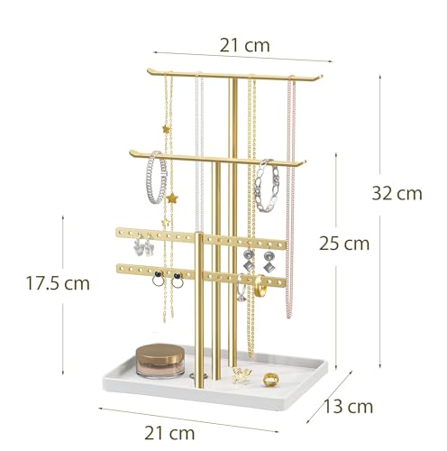 Detalle de Jewelry Stand Organizer by pickpiff — 32cm Tall 3-Tier Gold with White Tray