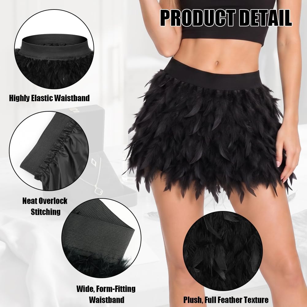 Detalle de AOOWU Masquerade Feather Mini Skirt, Gothic Raven-Wing Costume