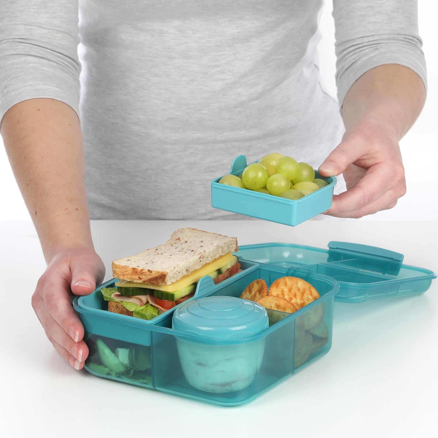 Thumbnail 4 de Sistema Bento Box Ocean Bound Plastic Brotdose mit Fächern – 1,25 l Lunchbox türkis inklusive 150 ml Joghurtbehälter