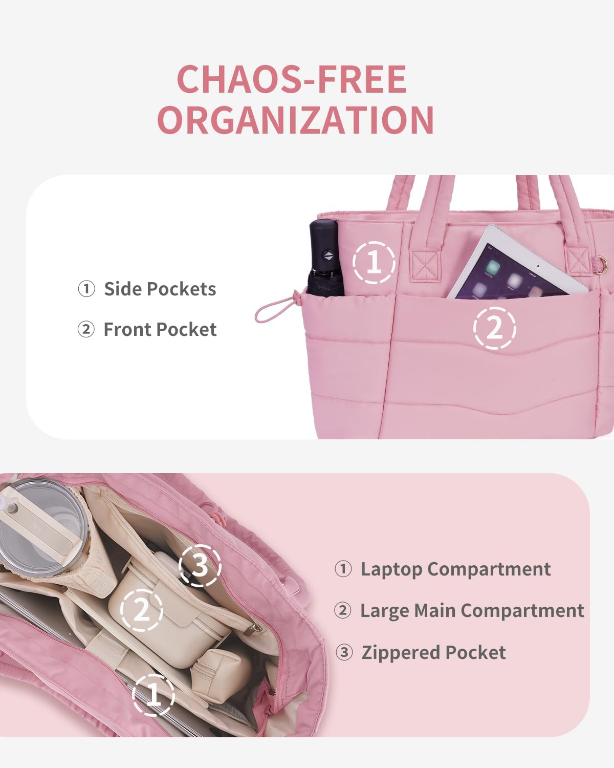 Thumbnail 5 de Wandering Nature Tote Bags for Women with Zipper (Set of 2) — 15.6 Inch Laptop Compartment & 40oz Bottle Pocket