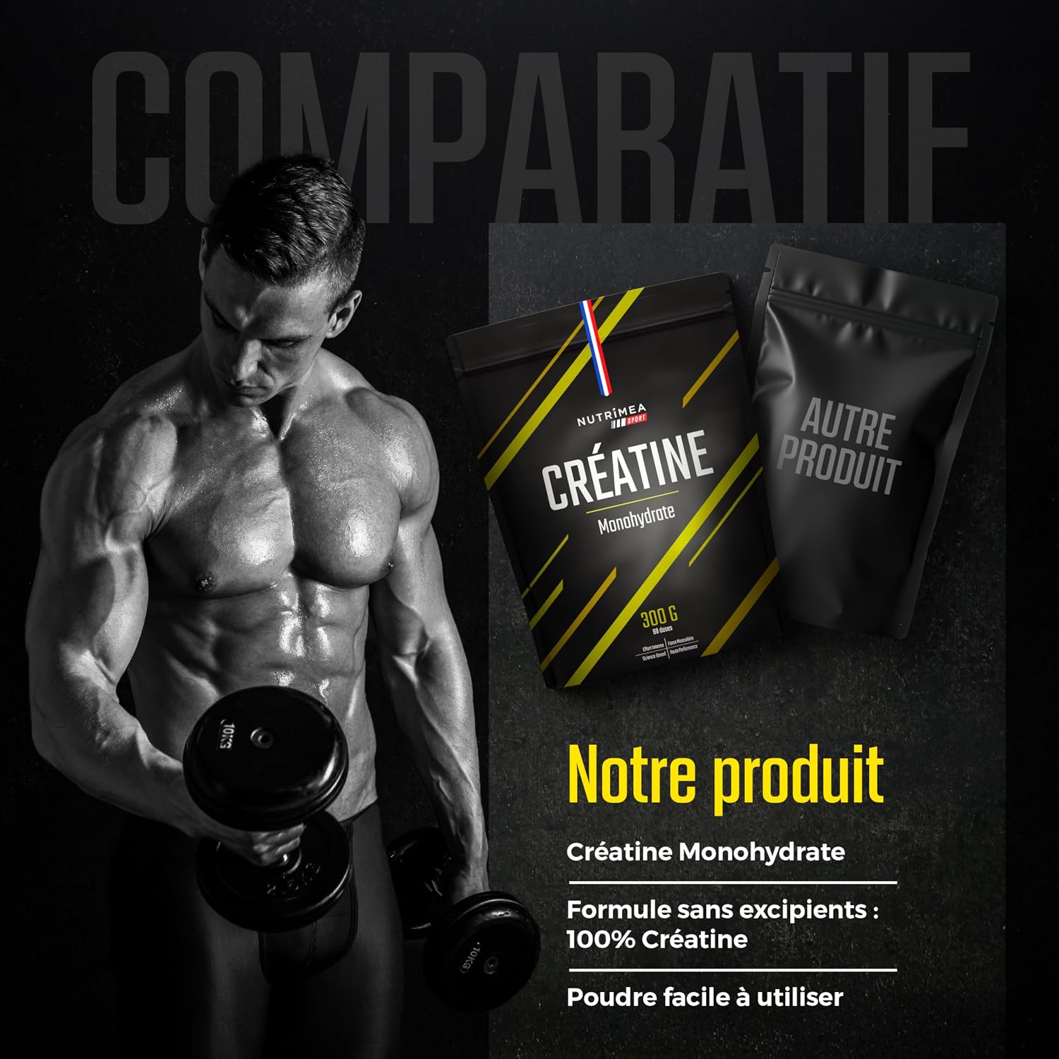 Thumbnail 2 de Creatine Monohydrate 300 g – Laboratoires Nutrimea, 100% Pure