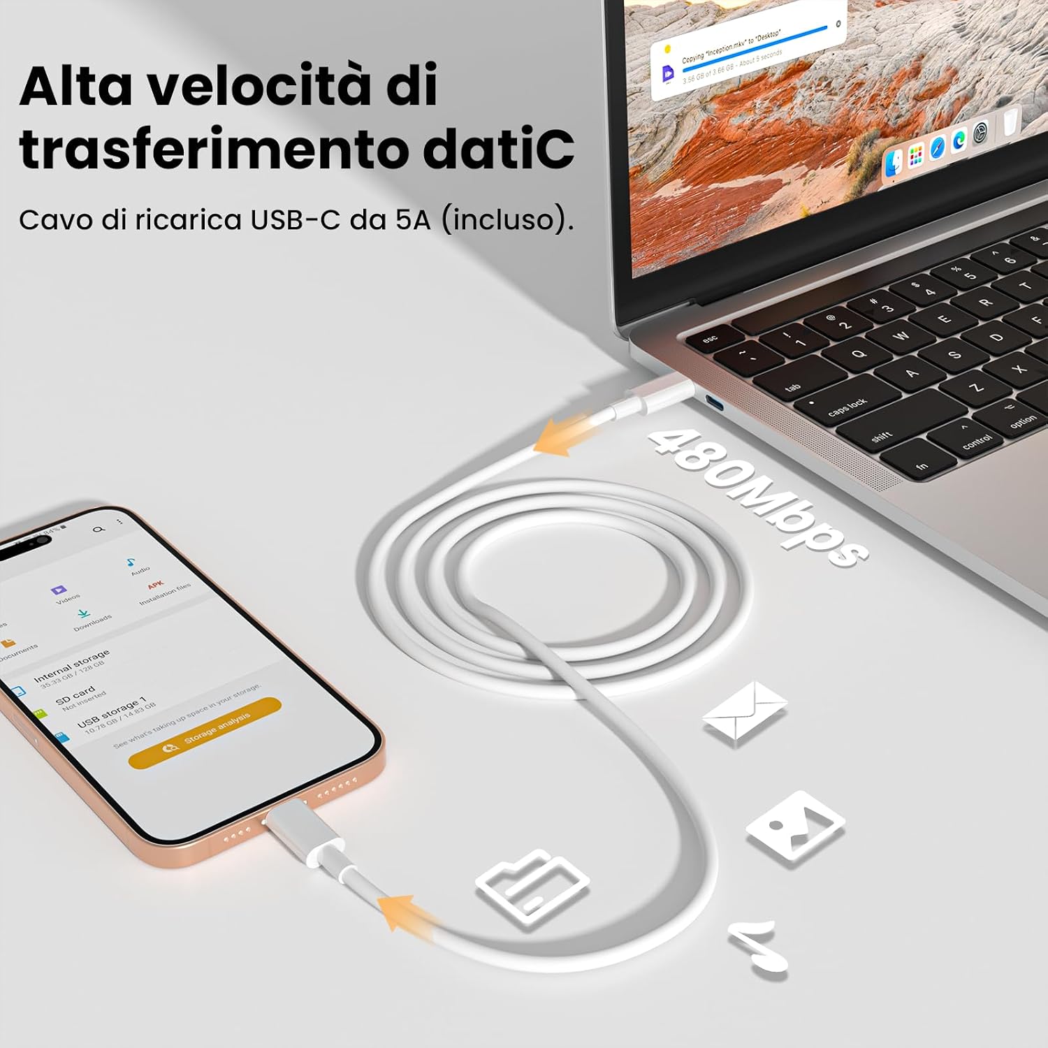 Detalle 2 de USB-C Schnellladegerät mit 20W und 2 m Kabel – kompatibel mit iPhone, iPad und vielen Geräten