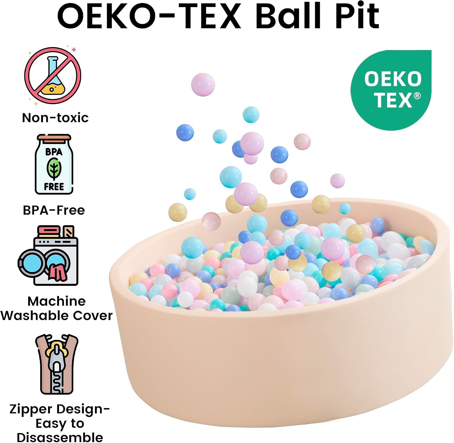 Detalle de Zedachica Memory Foam Ball Pit for Toddlers (35.43 x 11.81 x 1.97 in) – Indoor/Outdoor Play Pen, Beige (No Balls)
