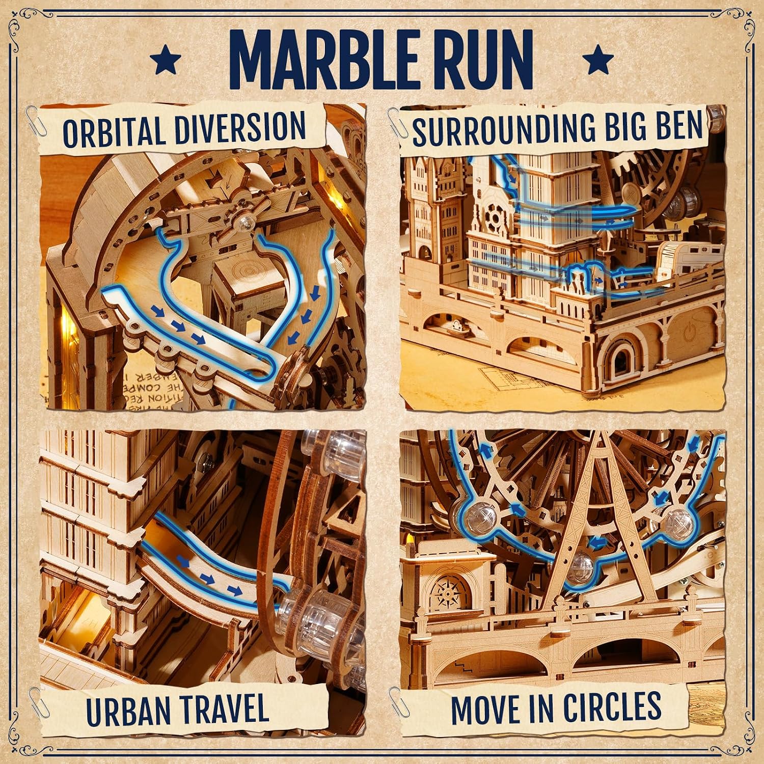 Detalle de ROKR Marble Travel London EGB01 3D Wooden Marble Run Puzzle Kit with LED