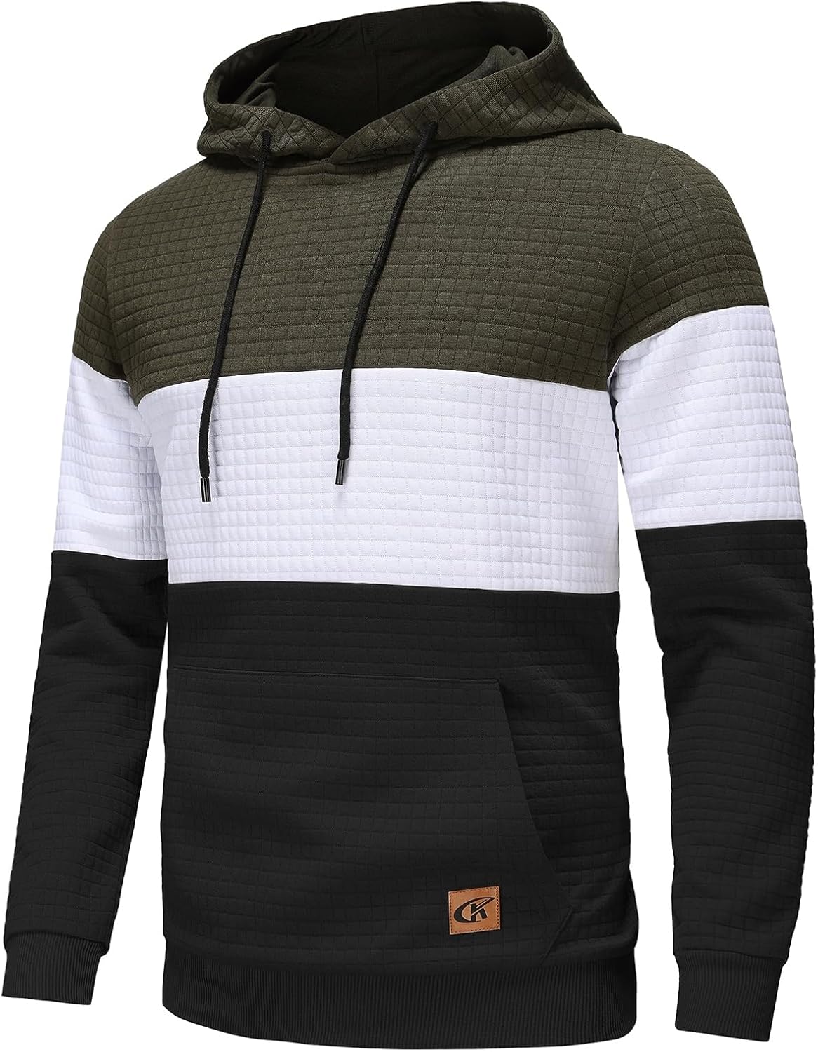 Thumbnail 2 de YuKaiChen Herren Patchwork-Hoodie Langarm Jacquard mit Taschen – Farbblock Pullover